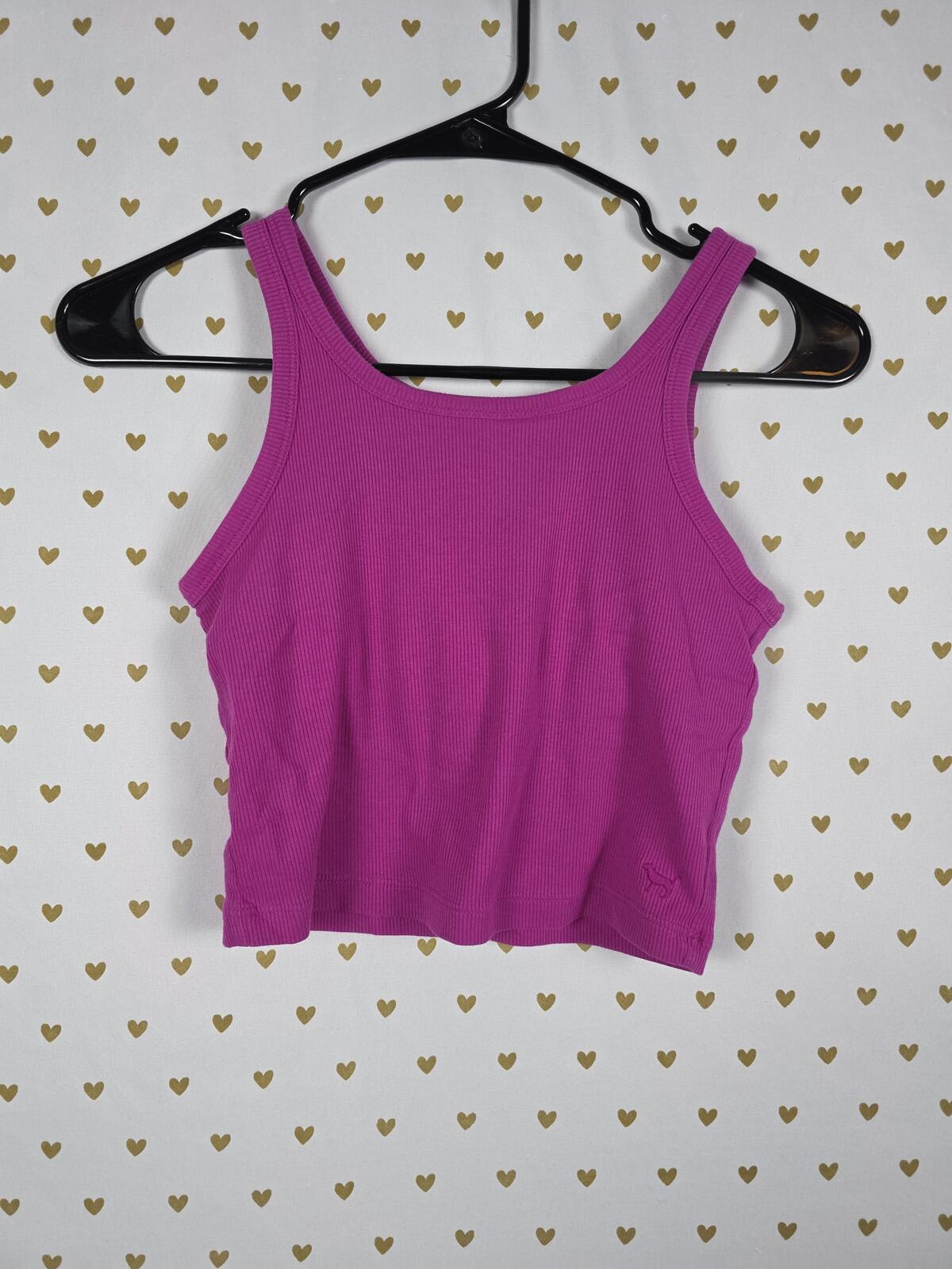 Victorias Secret PINK Striped Textured shelf Bra Tank Top Purple SMALL