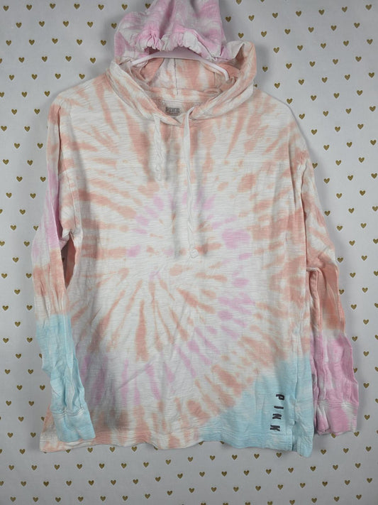 Victorias Secret Pink Hooded Tye Dye Long sleeve Tee shirt SMALL Oversized
