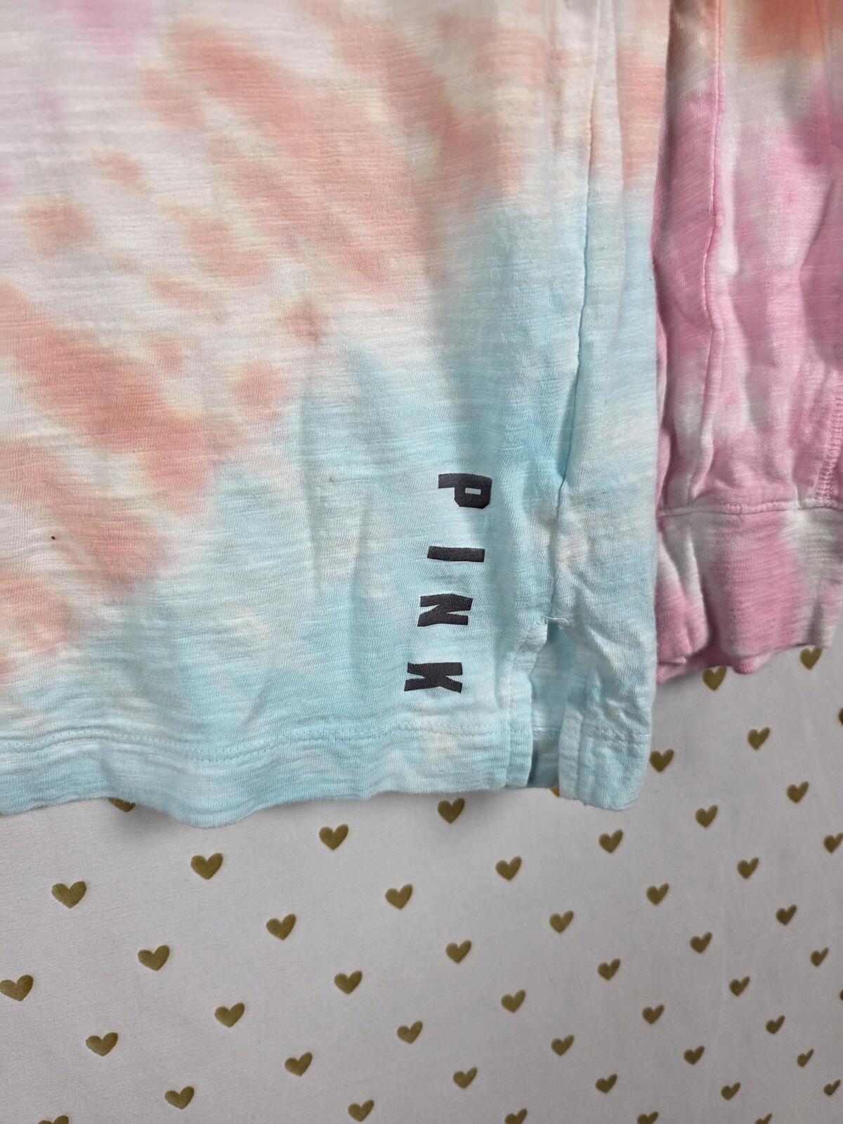 Victorias Secret Pink Hooded Tye Dye Long sleeve Tee shirt SMALL Oversized