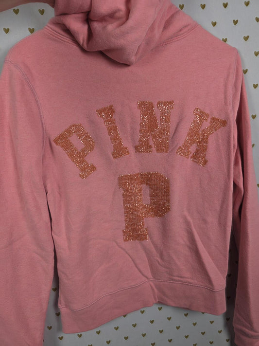 Victorias Secret Pink Bling Logo Sequined Full zip Hoodie Jacket XS