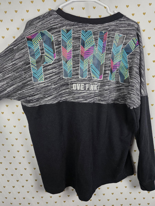 Victorias Secret Pink Geometric Logo Colorblock Sweater Shirt MEDIUM