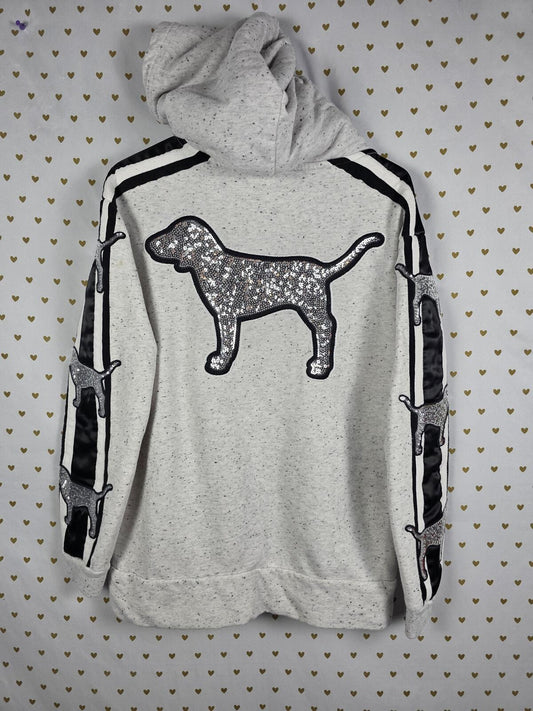 Victorias Secret Pink BLING DOG Sherpa hoodie Sweater Pullover MED
