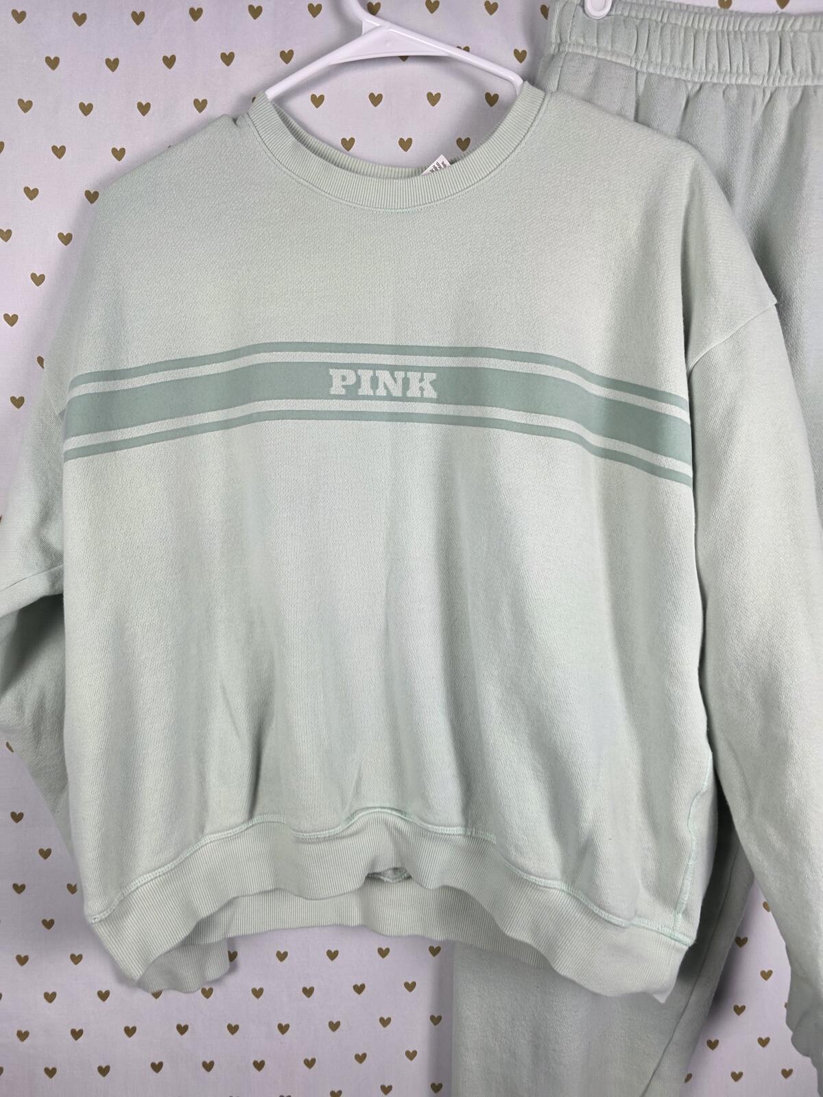 Victorias Secret PINK 2PC Mint Green Set Sweater Joggers Sweatpants med Large