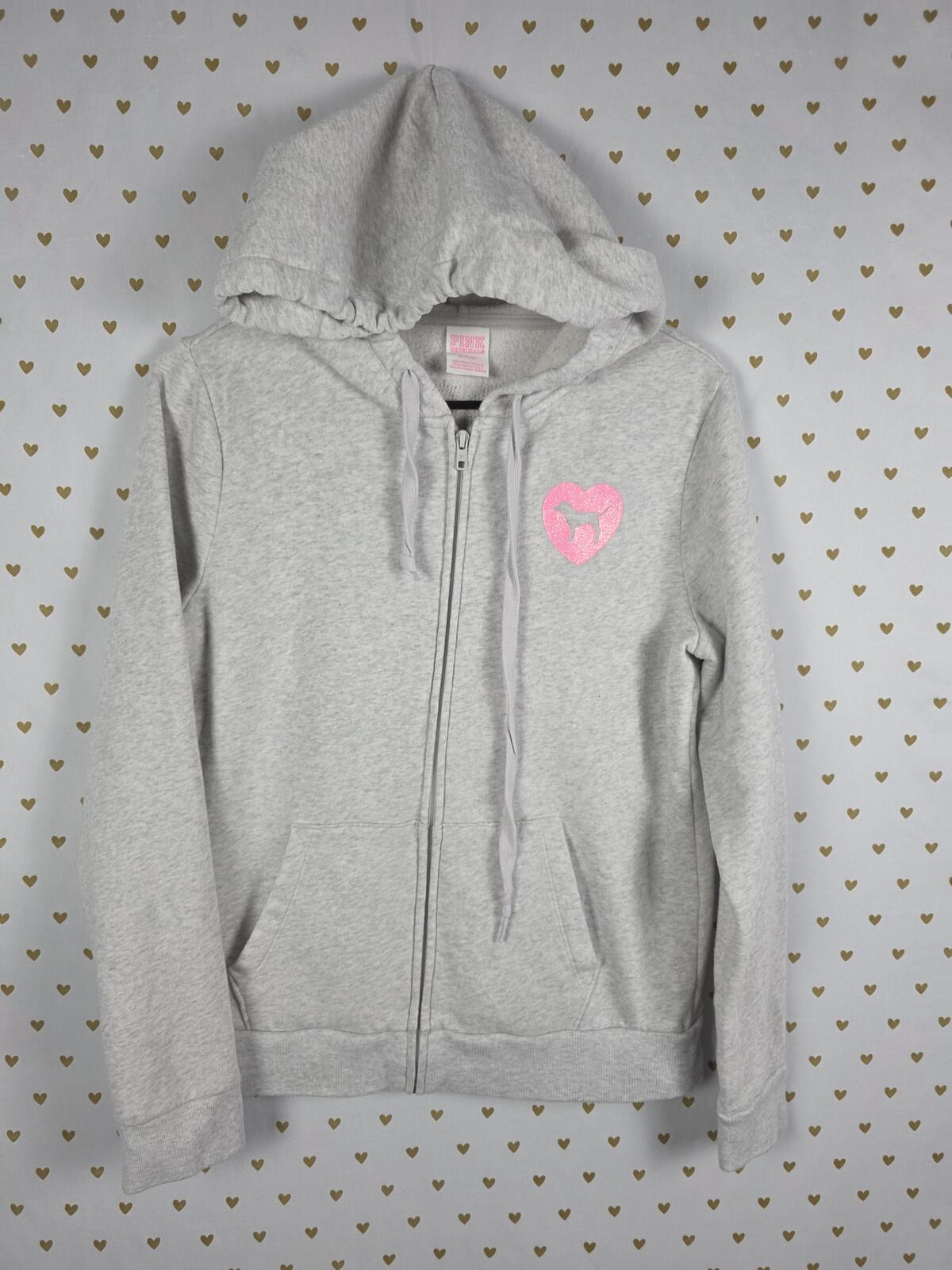 Victorias Secret Pink BLING SEQUINED Campus Originals GLITTER Full Zip Hoodie M
