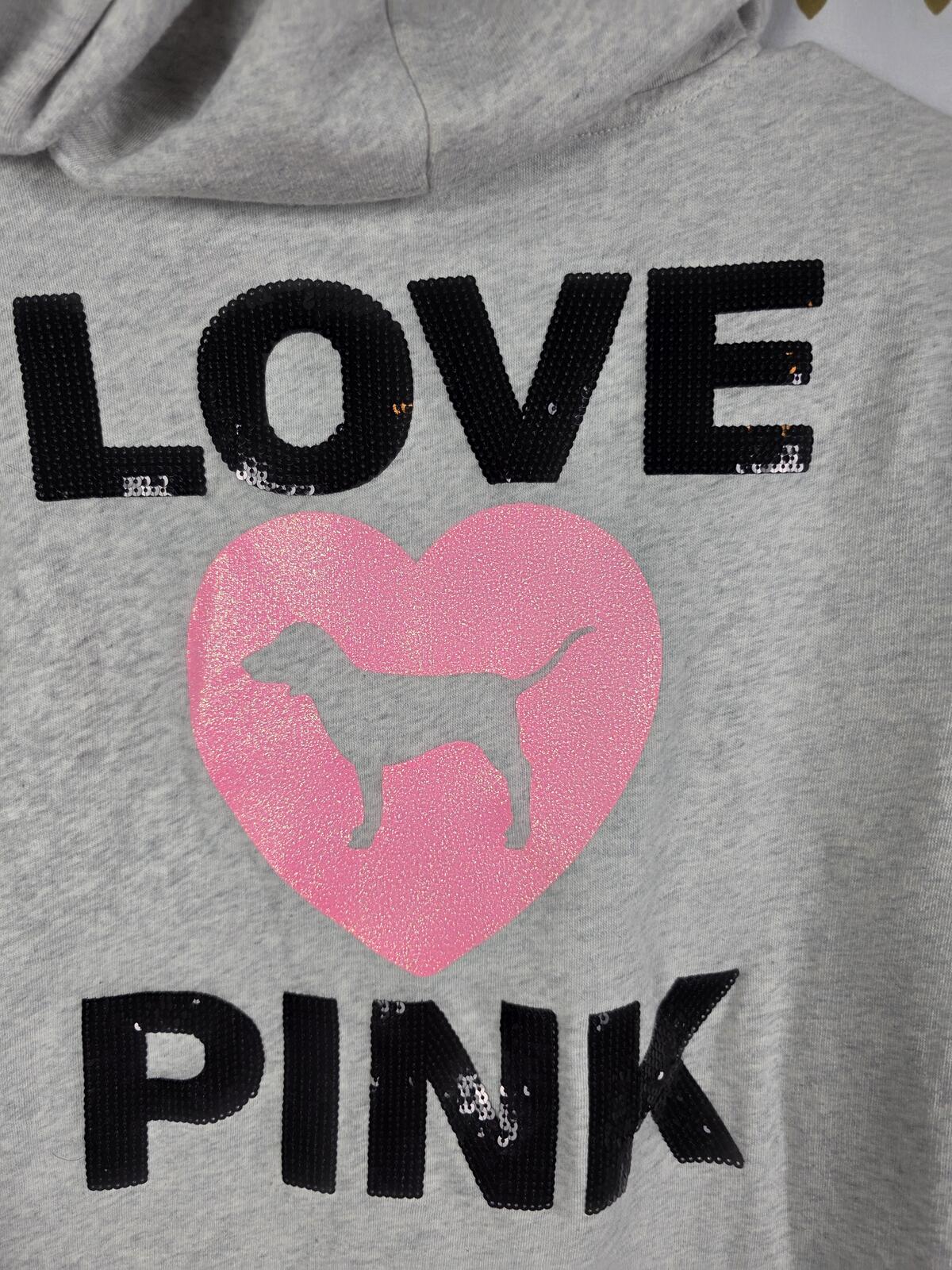 Victorias Secret Pink BLING SEQUINED Campus Originals GLITTER Full Zip Hoodie M