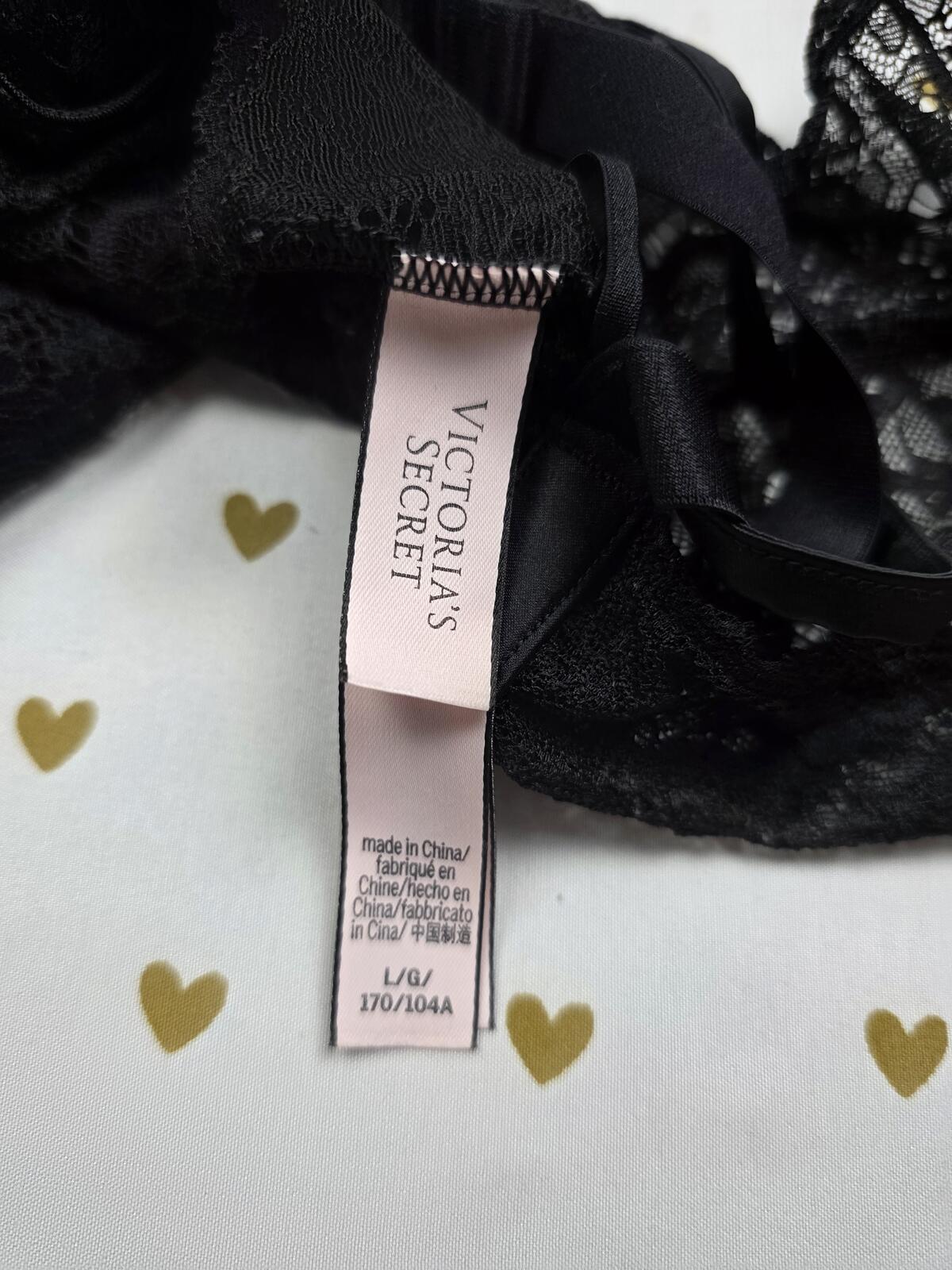Victorias Secret LARGE Lace Teddy V String Strappy Bodysuit Lingerie Black