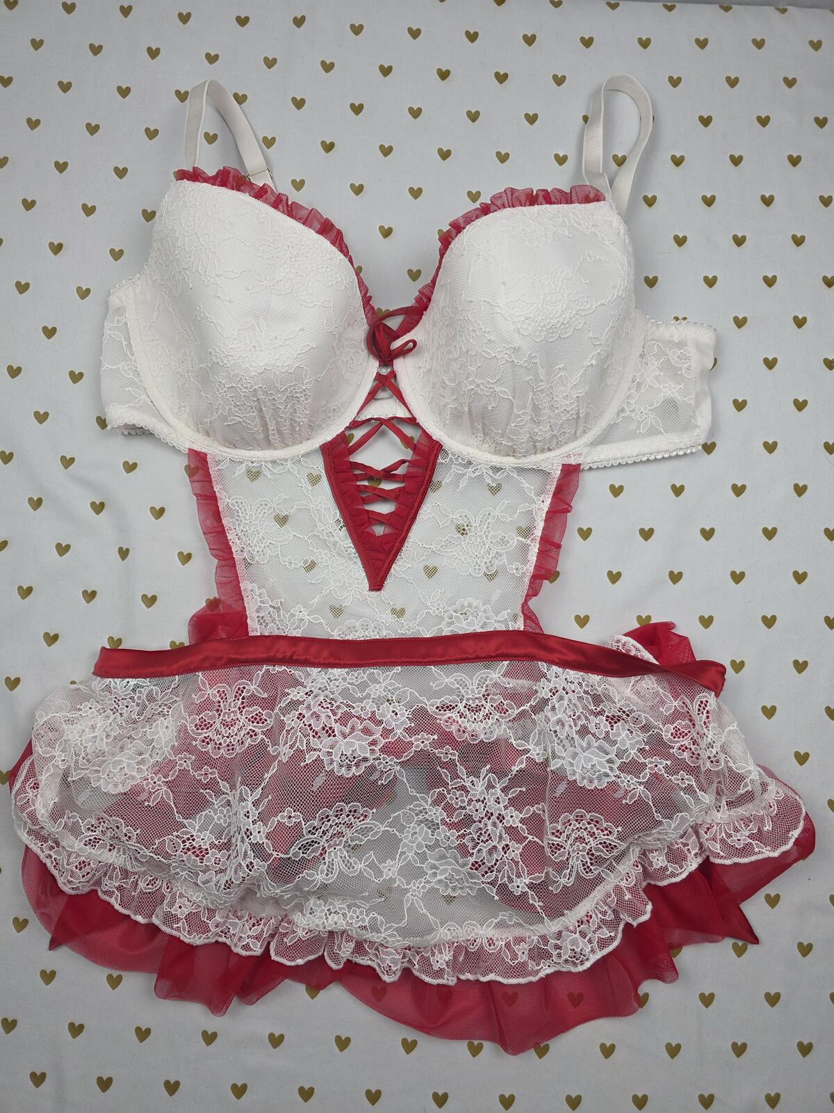 Victorias Secret Sexy XL French Maid Bow Back Push Up Lingerie Nightie Bra Top