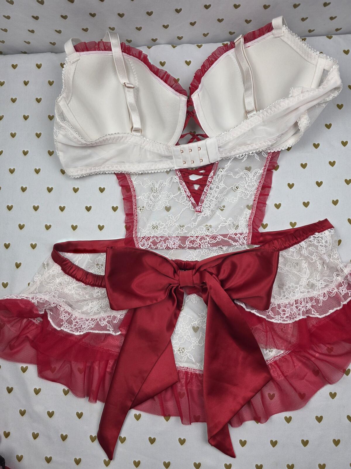 Victorias Secret Sexy XL French Maid Bow Back Push Up Lingerie Nightie Bra Top