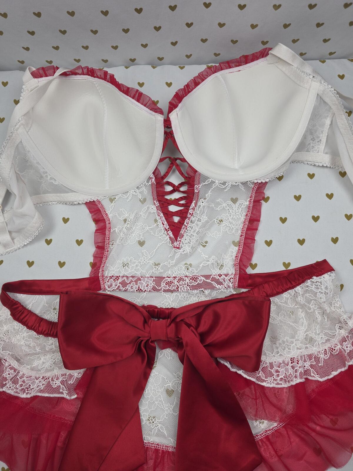 Victorias Secret Sexy XL French Maid Bow Back Push Up Lingerie Nightie Bra Top
