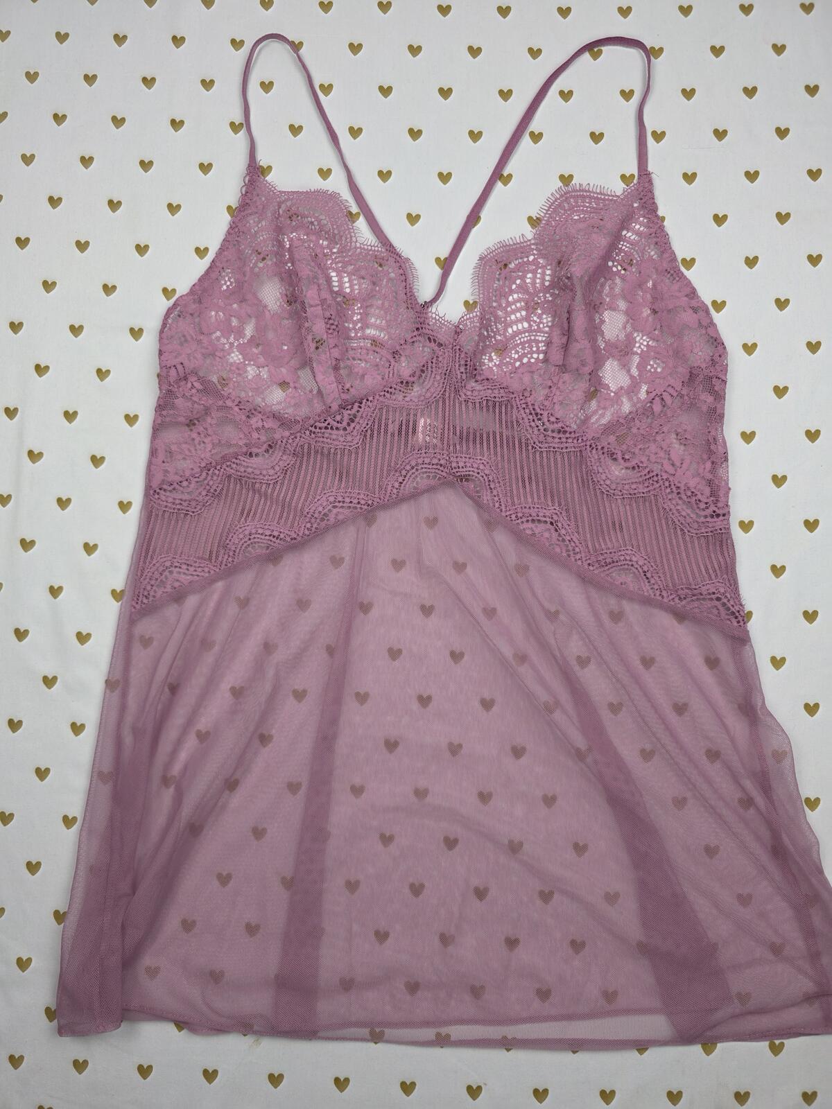 Victorias Secret Sexy Sheer Teddy Nightie Lingerie Slip LARGE Rose