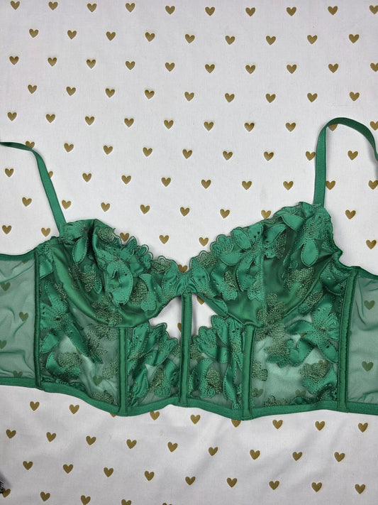 Victoria’s Secret Very Sexy Applique Green Glam Embroidery Corset top SMALL