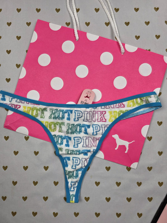 Victorias Secret HOT PINK NEW Low Rise Graphic Cotton Thong Panties MED '06