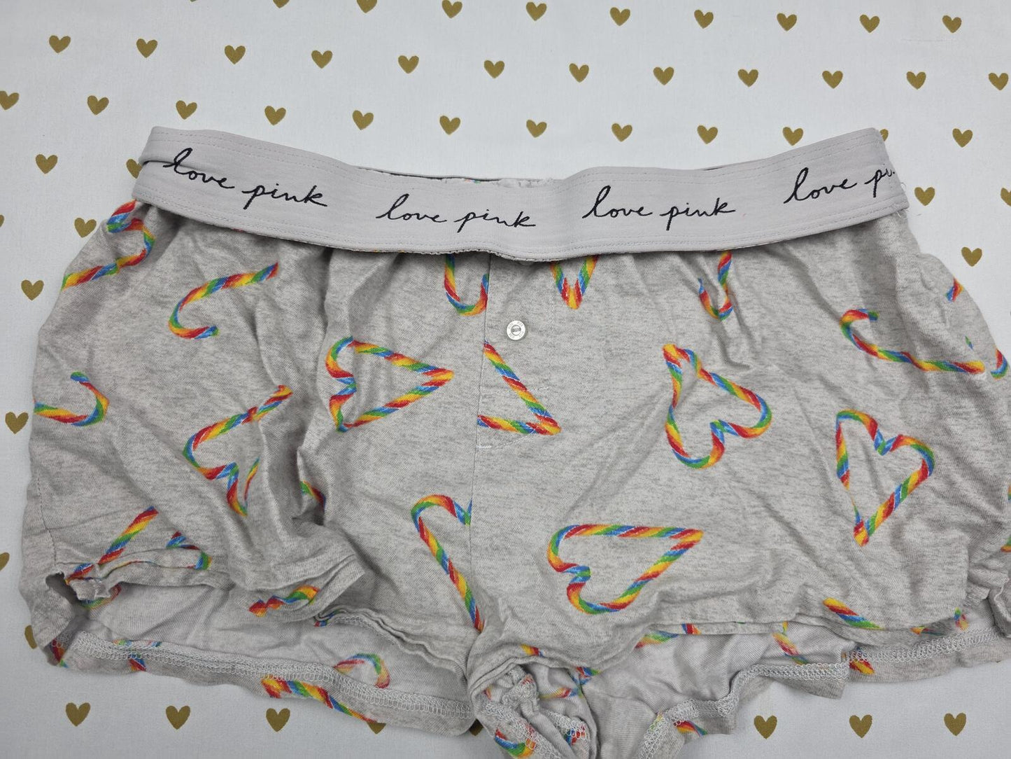 Victorias Secret PINK HEART RAINBOW XS  Sleep Shorts Boxers Pajama Bottoms