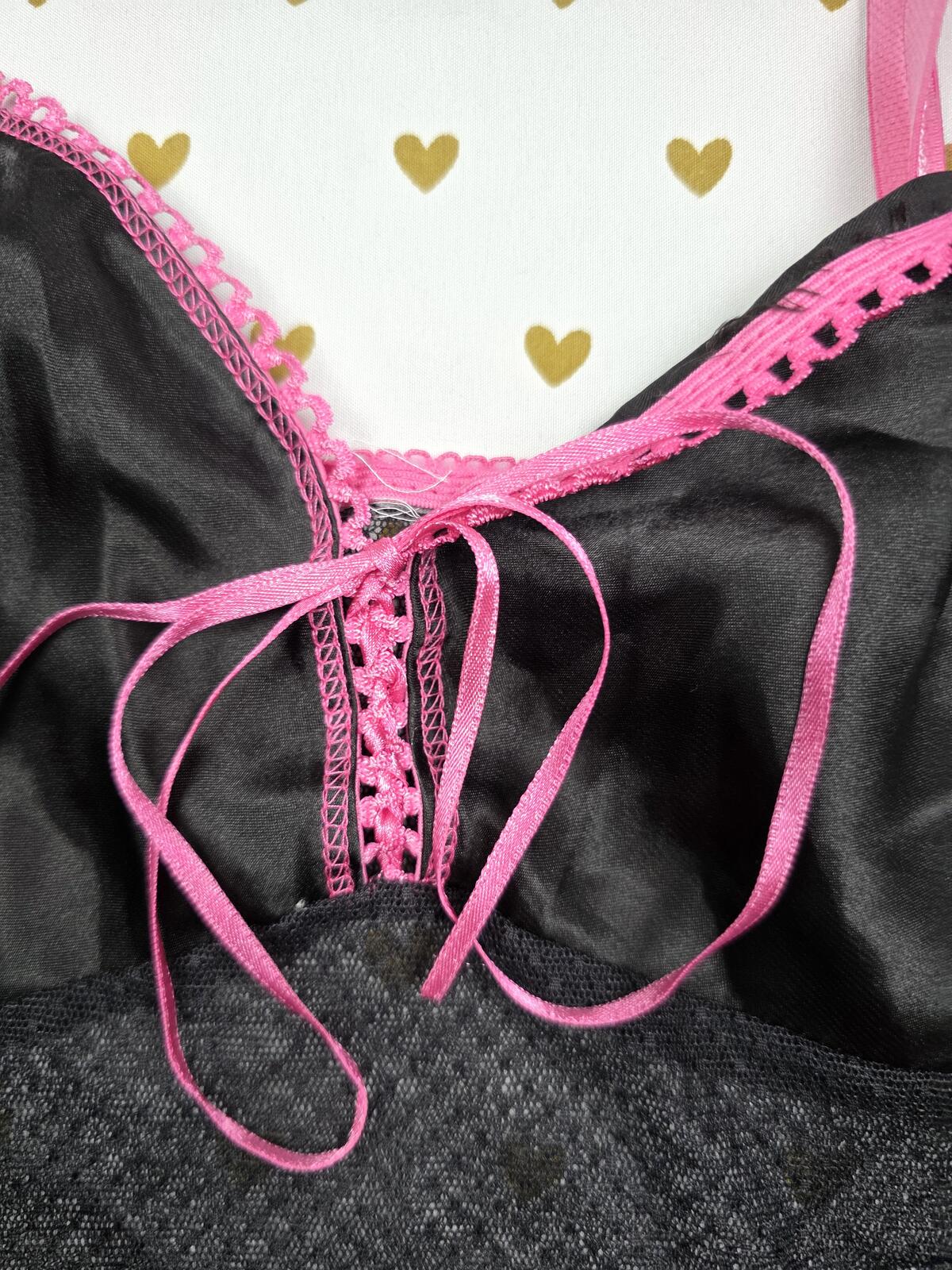 Victorias Secret Vintage Black Sheer Y2k Babydoll Tank Top Pink LARGE
