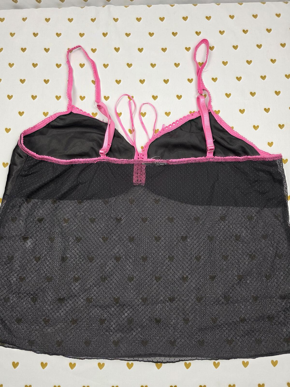 Victorias Secret Vintage Black Sheer Y2k Babydoll Tank Top Pink LARGE