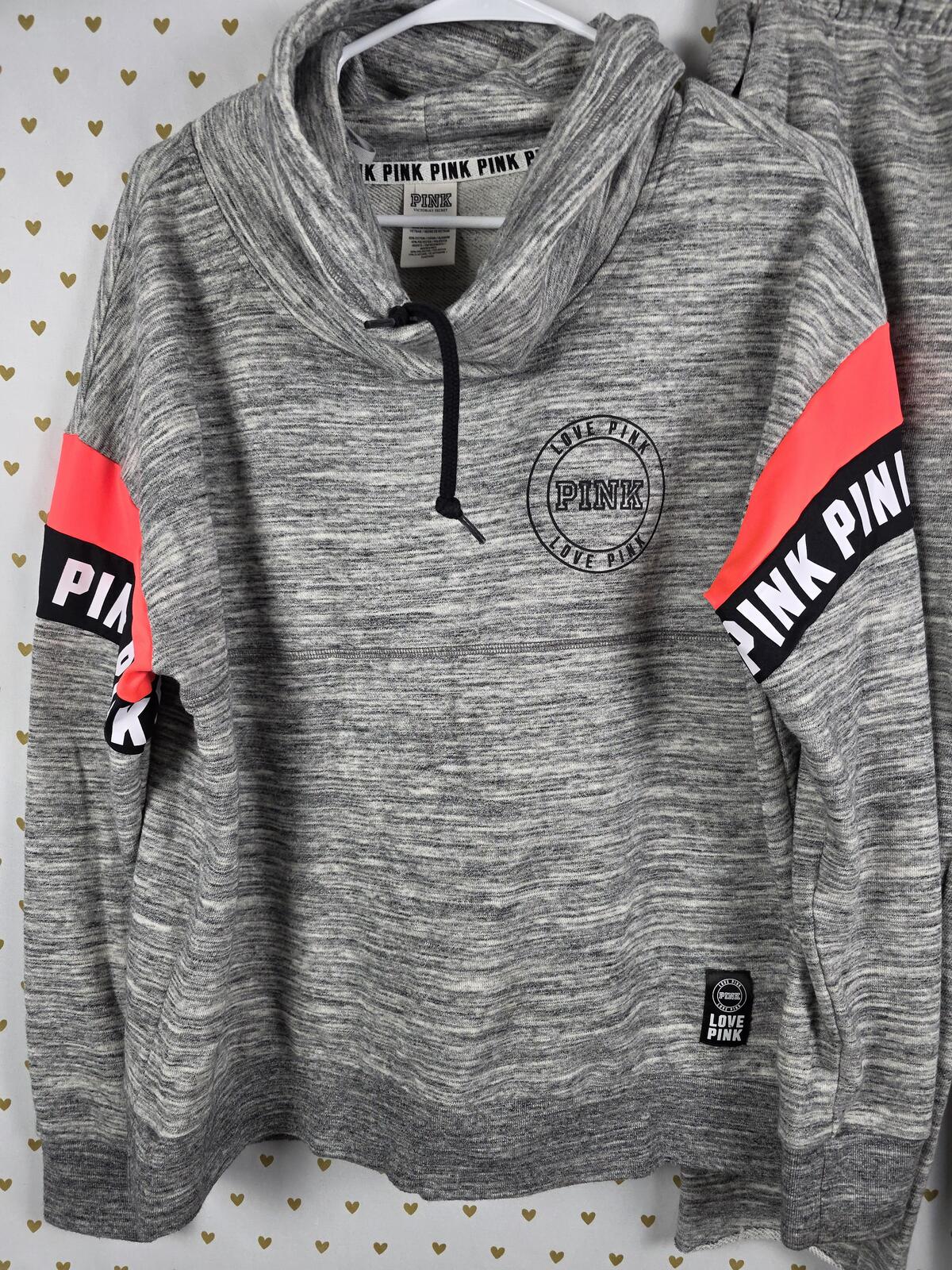 Victorias Secret PINK 2pc SET Joggers Slouchy Sweater Top Small Grey