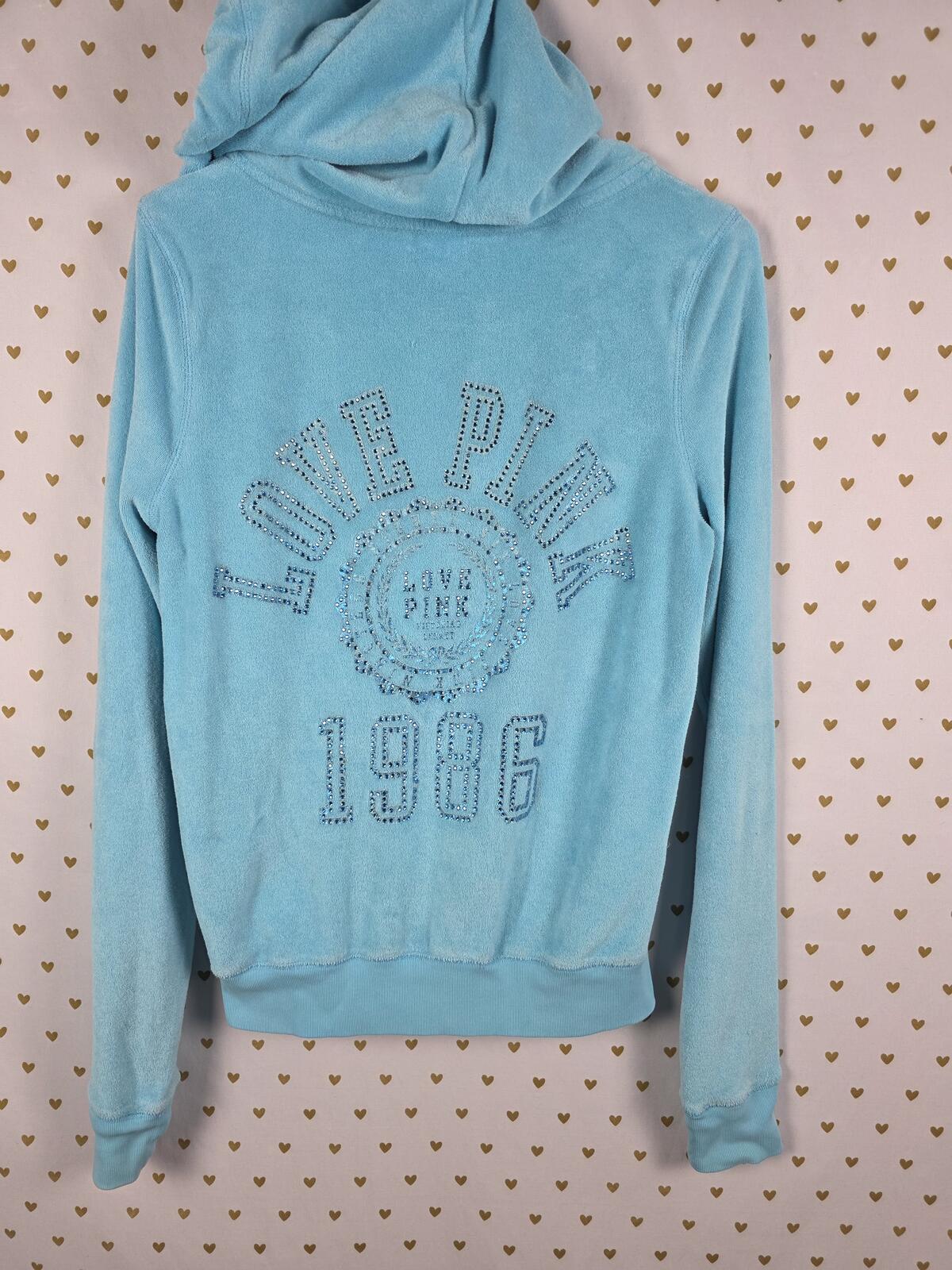 Victorias Secret Pink VINTAGE VELOUR Bling Studded Logo Hoodie Jacket Small Y2k