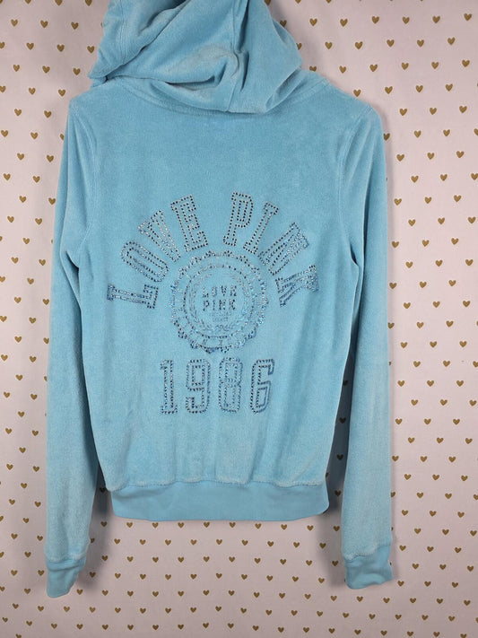 Victorias Secret Pink VINTAGE VELOUR Bling Studded Logo Hoodie Jacket Small Y2k