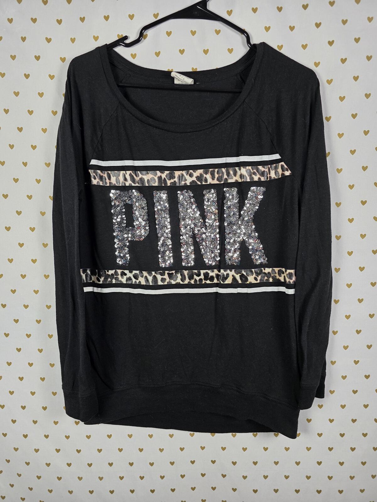 Victorias Secret PINK BLING Cheetah Leopard Long Sleeve Tee Shirt SMALL