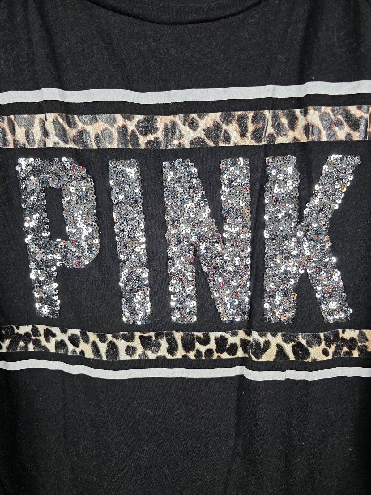 Victorias Secret PINK BLING Cheetah Leopard Long Sleeve Tee Shirt SMALL