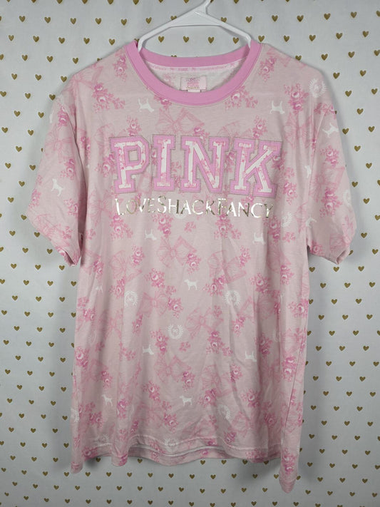 Victorias Secret PINK LOVESHACKFANCY Floral Campus Tee MEDIUM Logo Bows