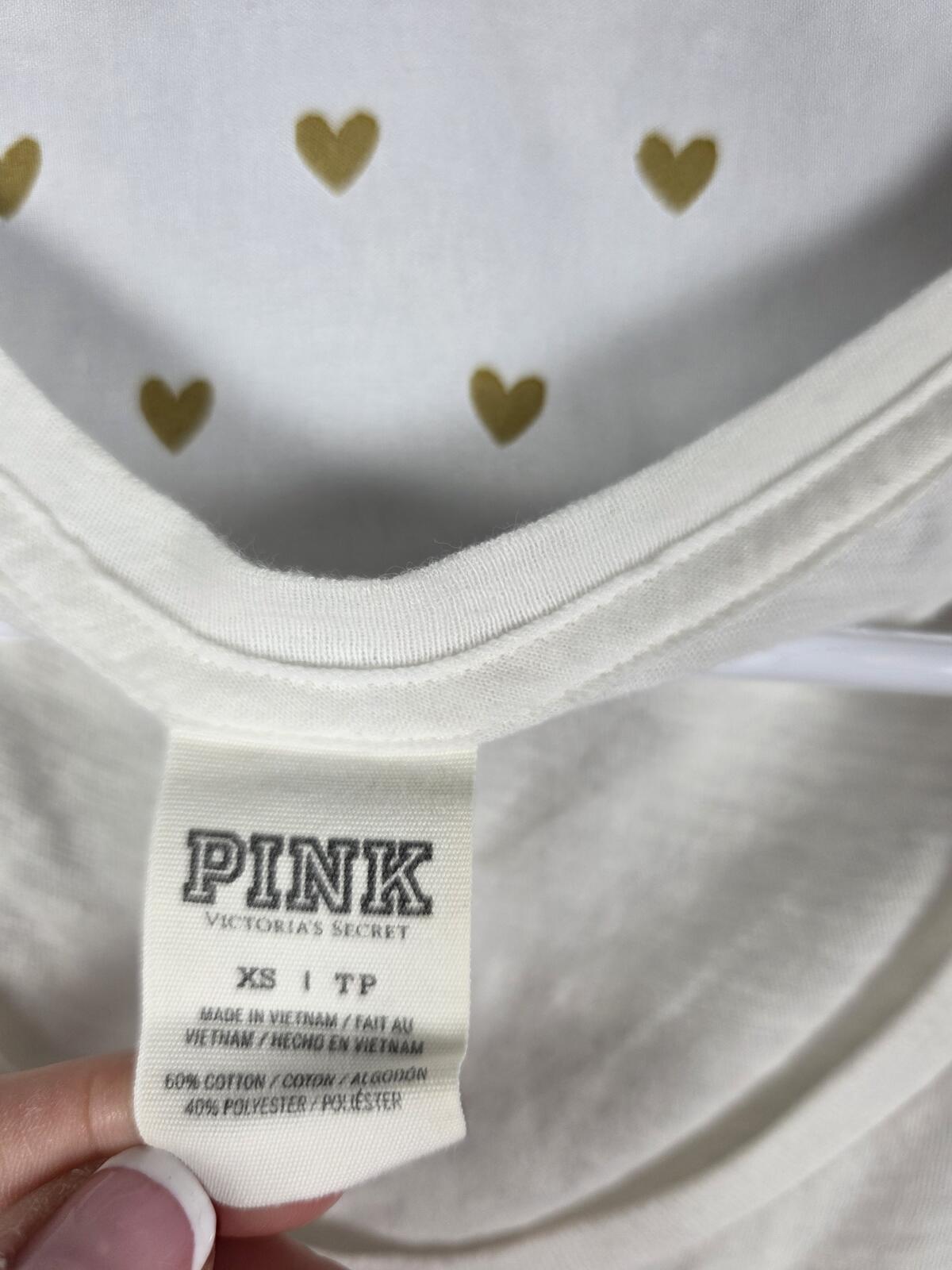 Victorias Secret PINK Vintage Y2k HEART BLING White Tee shirt XS Sequined