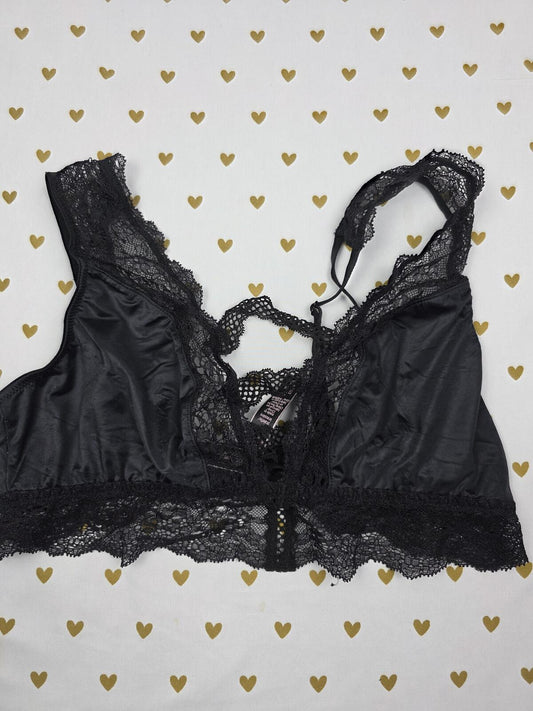 Victorias Secret Black Lace Satin medium Bralette Bra Top Tank