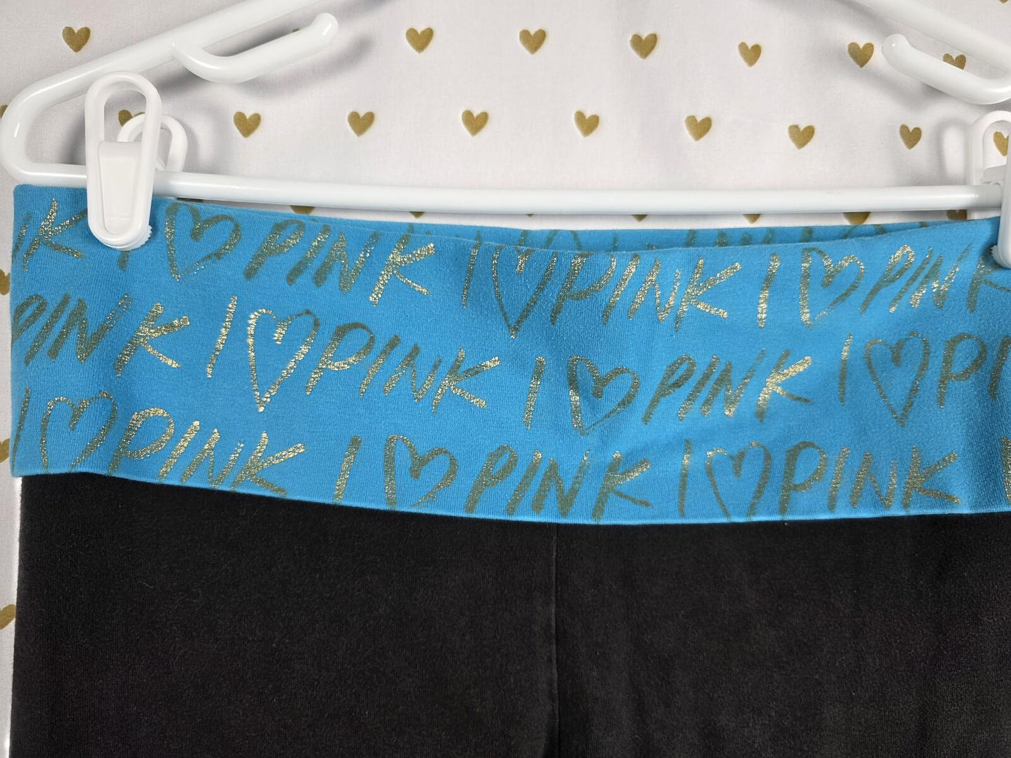 Victorias Secret PINK  LOVE Blue FOLDOVER Yoga Pants vintage Capri Cropped MED