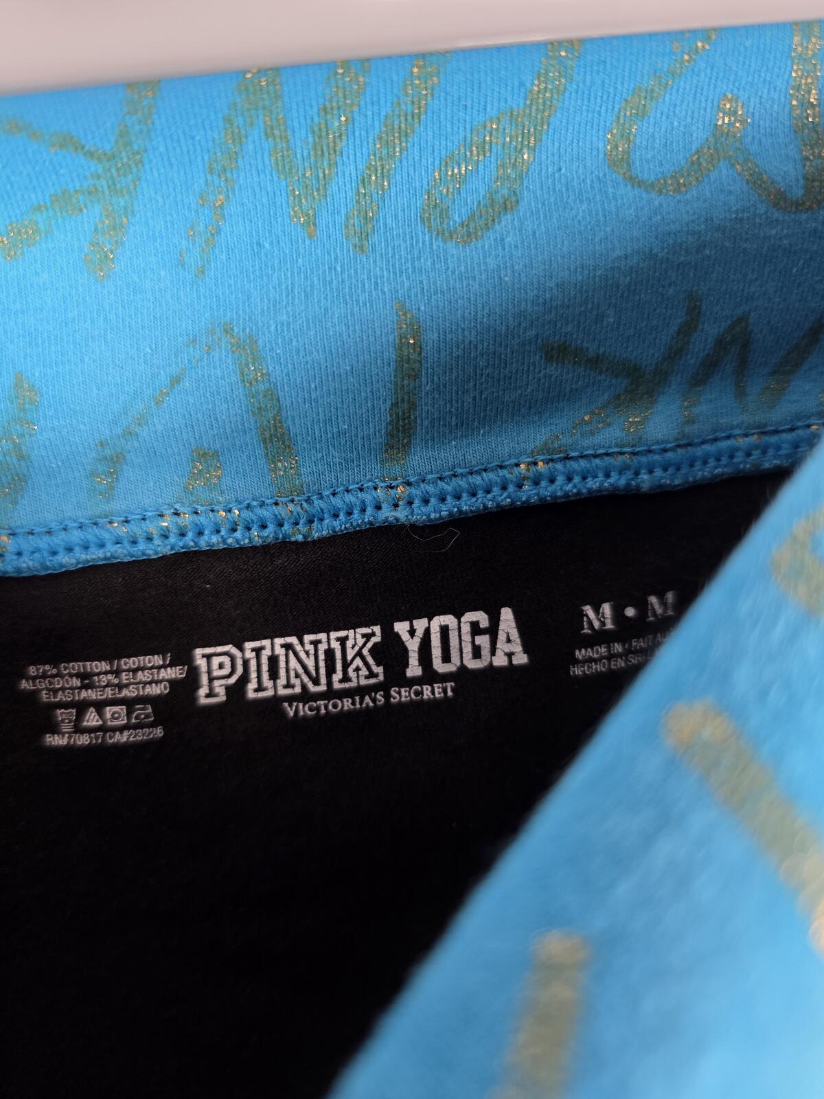 Victorias Secret PINK  LOVE Blue FOLDOVER Yoga Pants vintage Capri Cropped MED