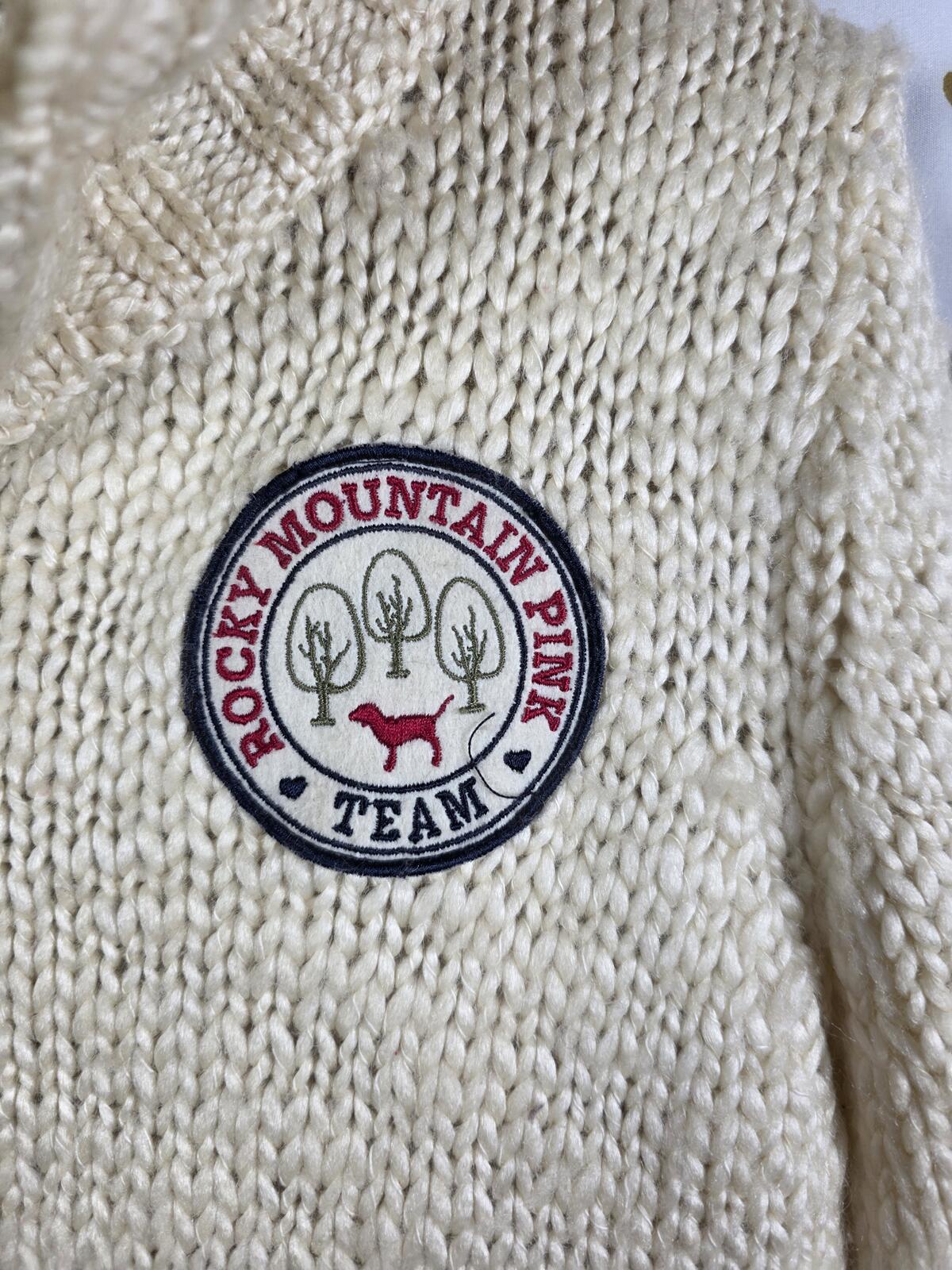 Victorias Secret Pink VINTAGE Y2K CREAM FUR HAND KNIT ZIP UP SWEATER Patch RARE