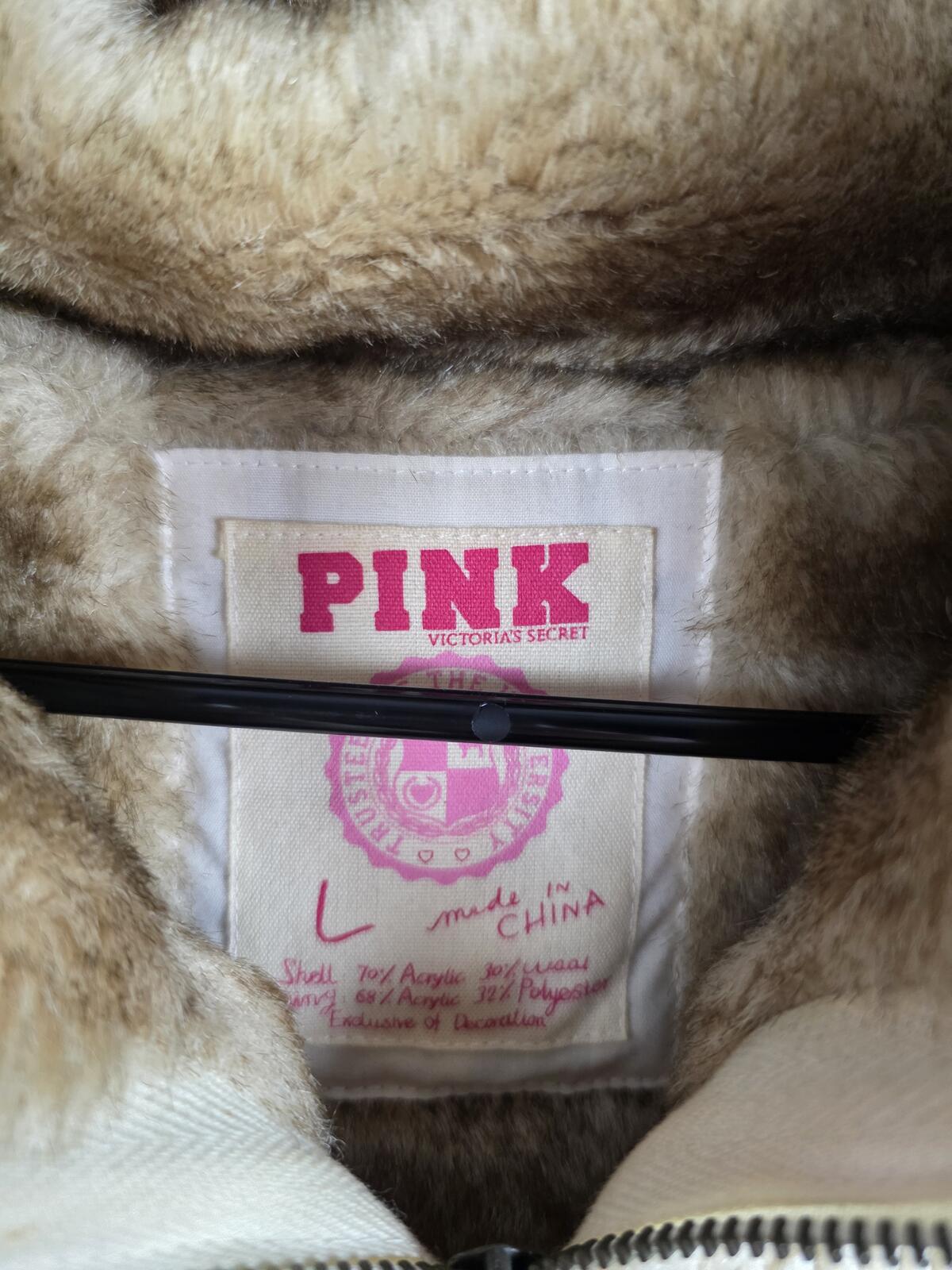 Victorias Secret Pink VINTAGE Y2K CREAM FUR HAND KNIT ZIP UP SWEATER Patch RARE