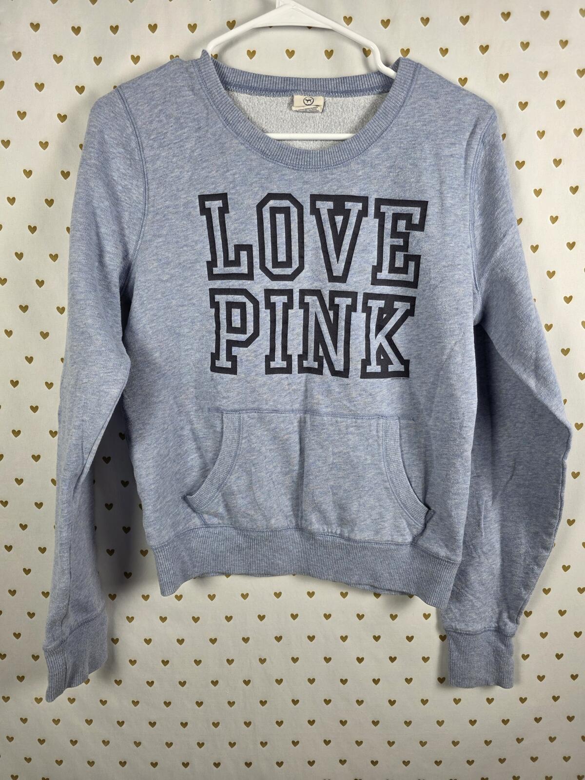 Victorias Secret Pink Vintage Y2k LOVE Crew Sweater Shirt Blue Logo MEDIUM