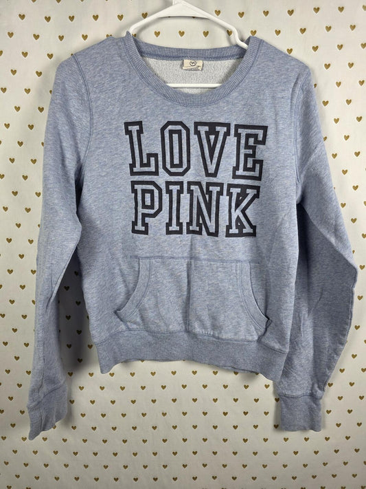 Victorias Secret Pink Vintage Y2k LOVE Crew Sweater Shirt Blue Logo MEDIUM