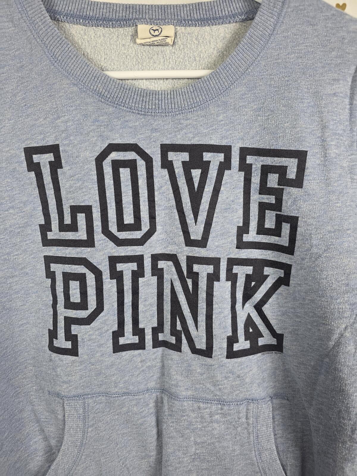 Victorias Secret Pink Vintage Y2k LOVE Crew Sweater Shirt Blue Logo MEDIUM