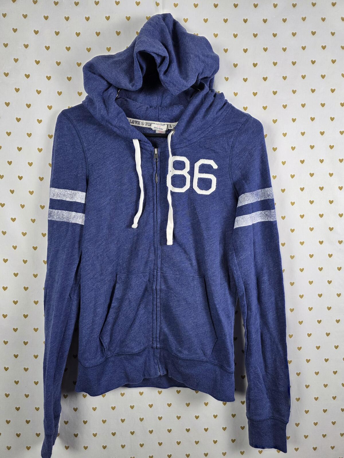 Victorias Secret Pink Vintage LOVE 86 Blue Full zip Jacket Coat Small