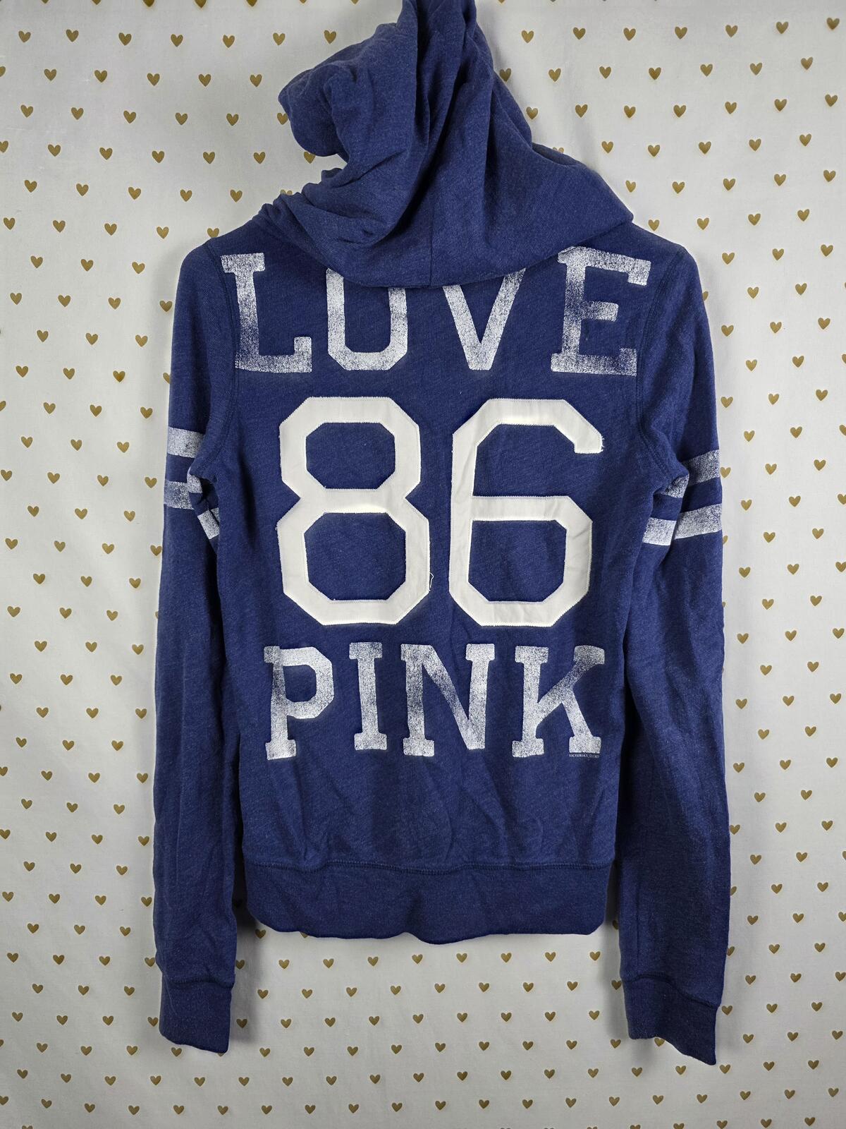 Victorias Secret Pink Vintage LOVE 86 Blue Full zip Jacket Coat Small