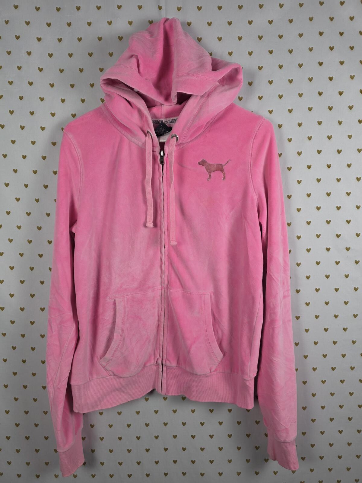 Victorias Secret Pink VELOUR Vintage LOVE Full Zip Hoodie Jacket Y2k Large