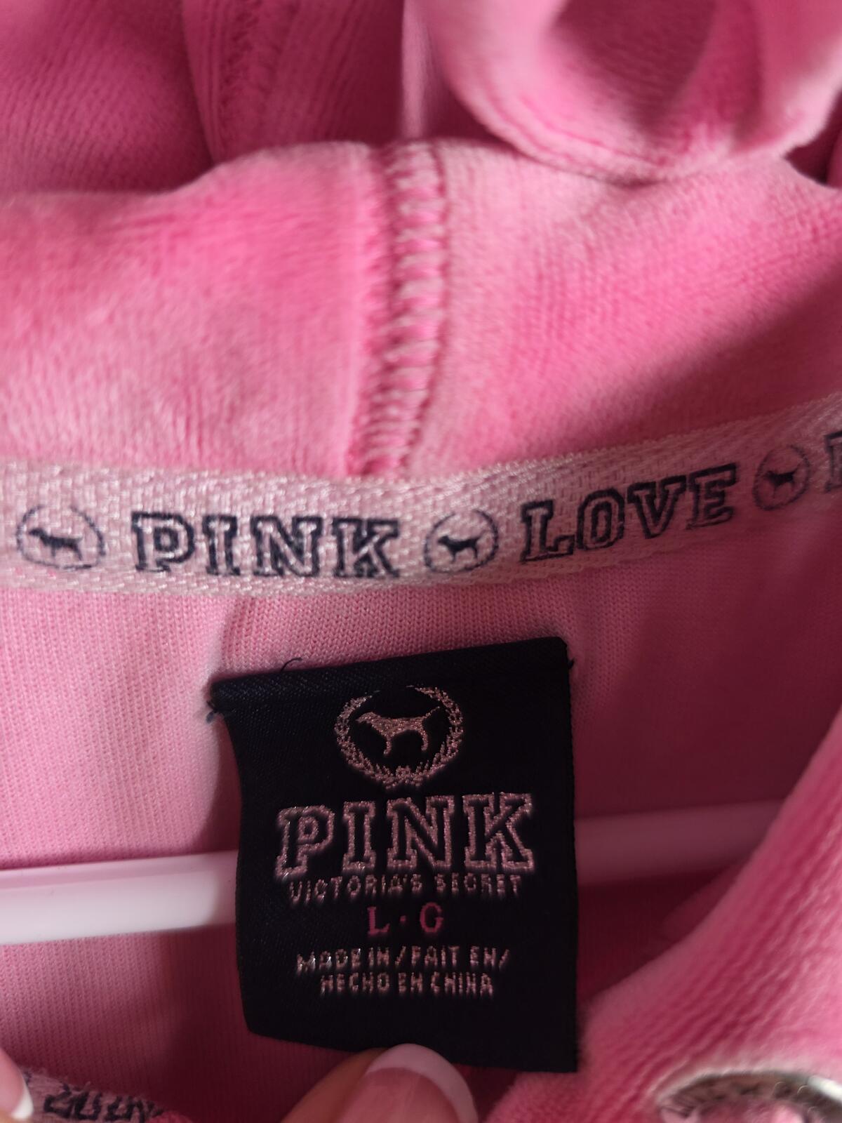 Victorias Secret Pink VELOUR Vintage LOVE Full Zip Hoodie Jacket Y2k Large