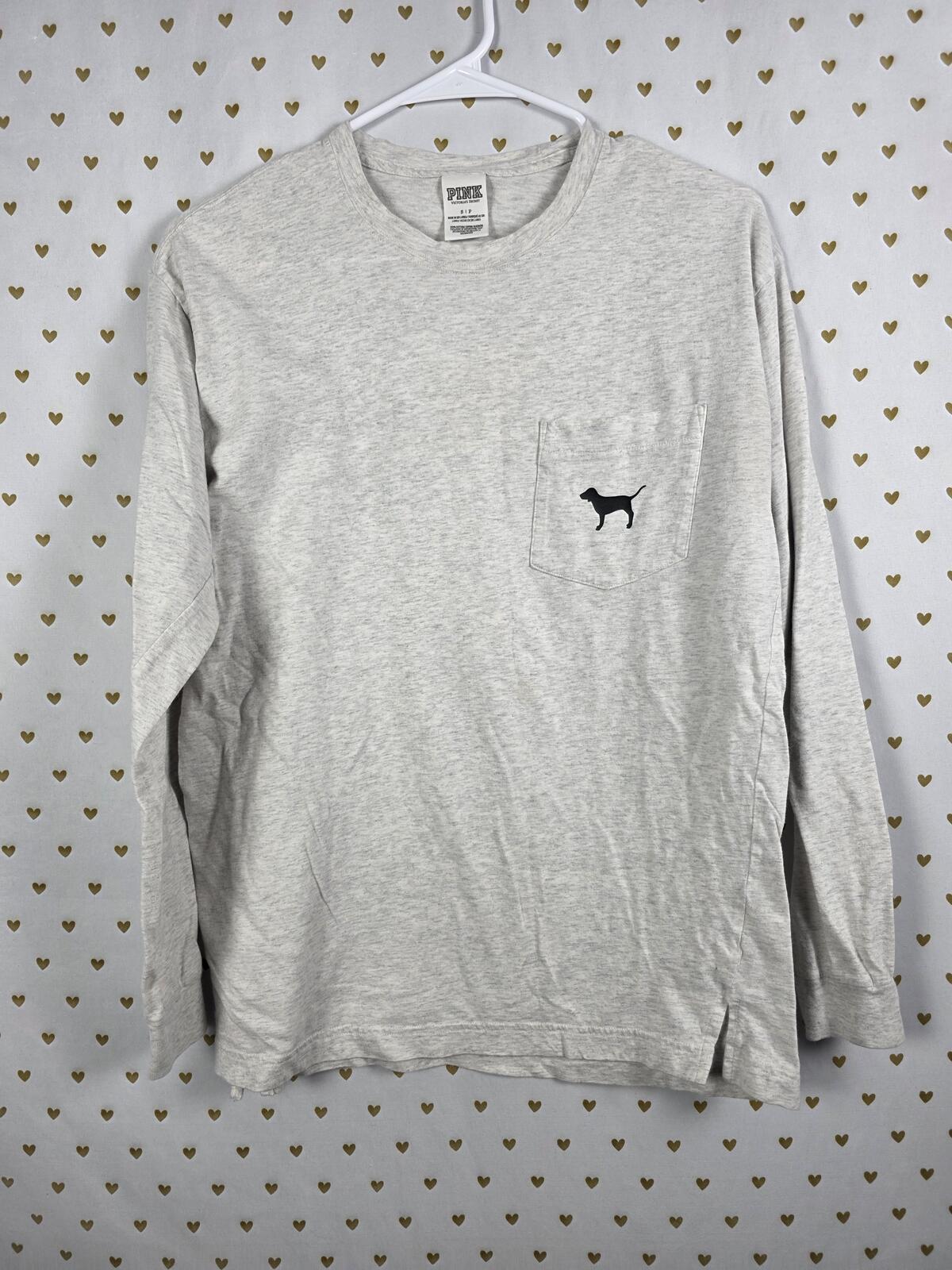 Victorias Secret PINK Campus Tee Shirt Pocket Dog Logo Long Sleeve tee shirt SM