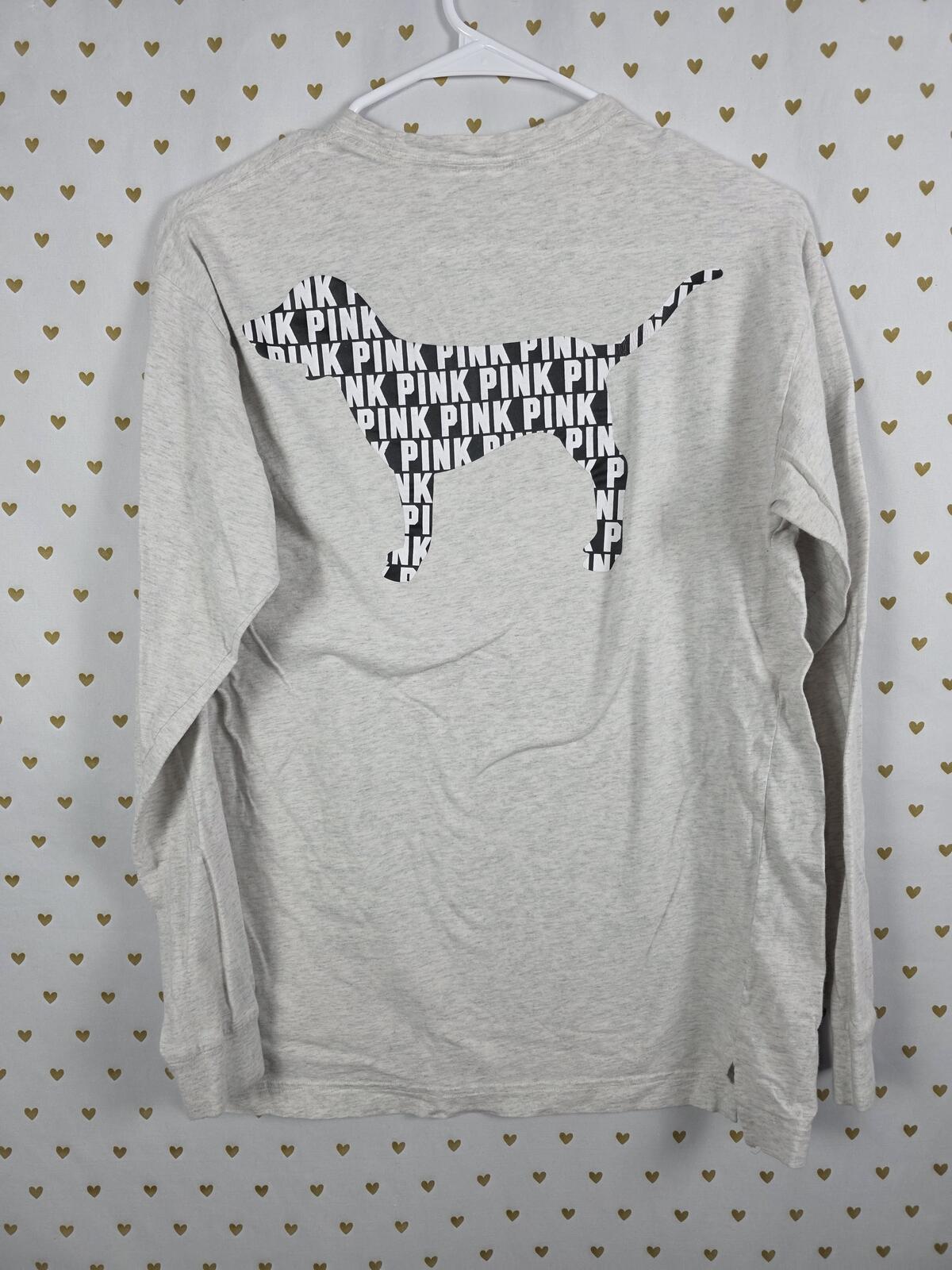Victorias Secret PINK Campus Tee Shirt Pocket Dog Logo Long Sleeve tee shirt SM