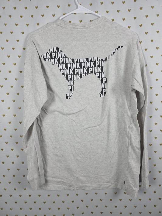 Victorias Secret PINK Campus Tee Shirt Pocket Dog Logo Long Sleeve tee shirt SM
