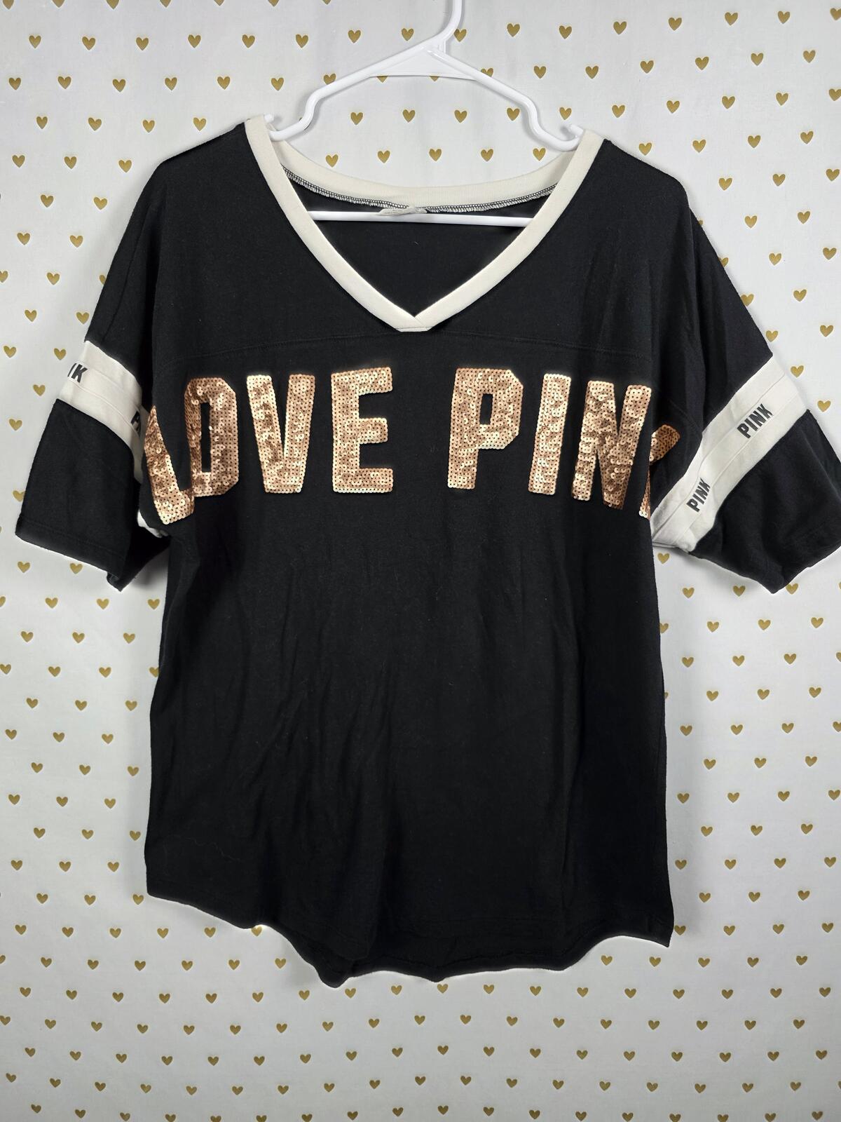 Victorias Secret PINK BLING Matte Sequined V neck tee shirt MEDIUM
