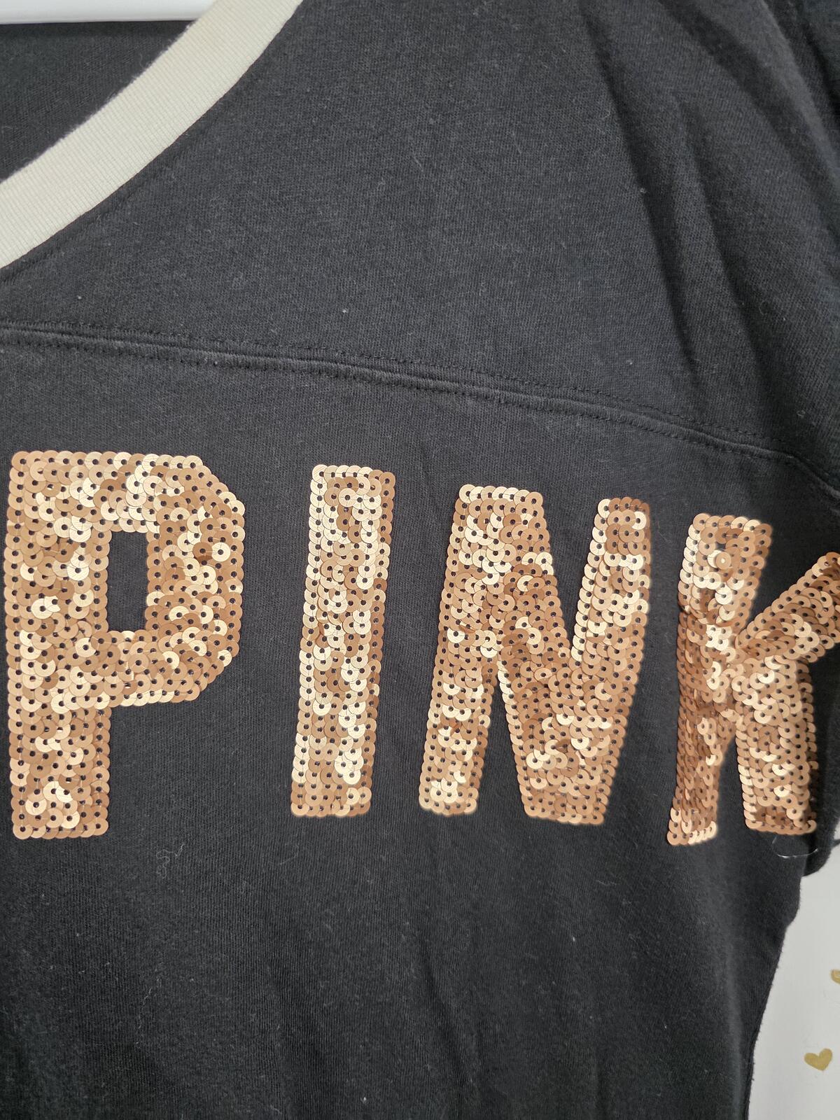Victorias Secret PINK BLING Matte Sequined V neck tee shirt MEDIUM
