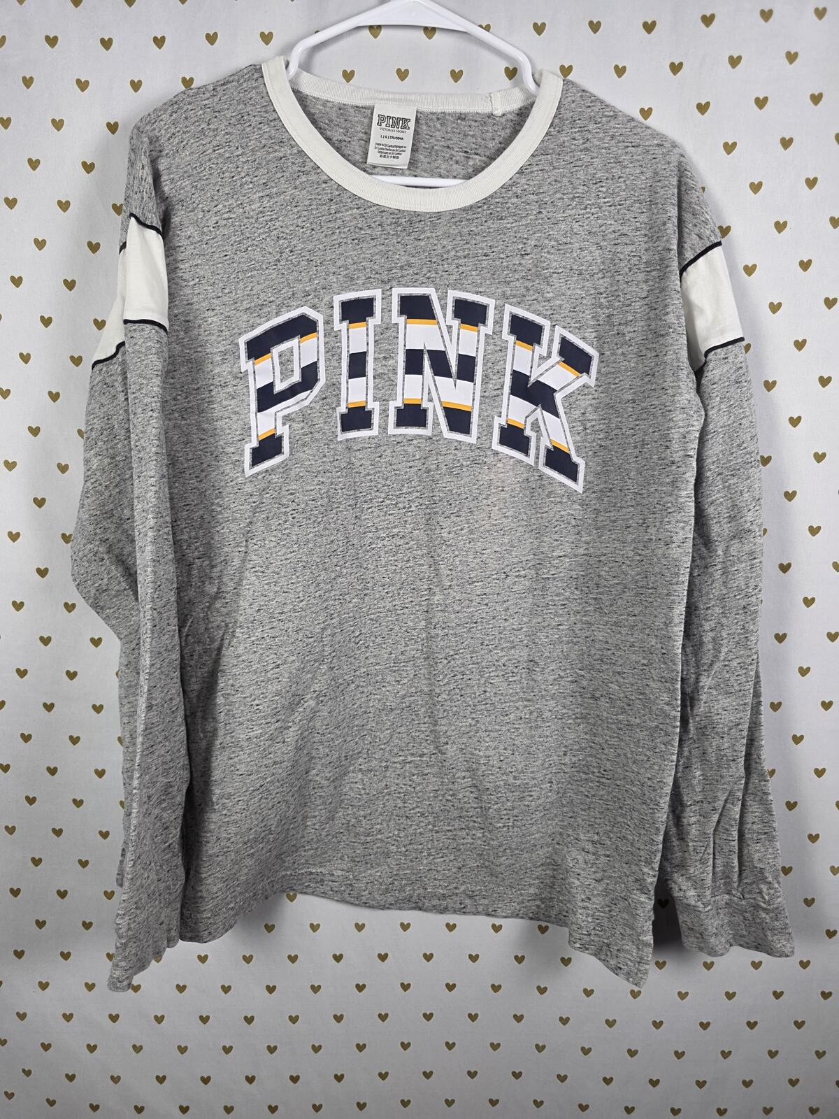 Victorias Secret PINK Long Sleeve Logo Striped Tee Shirt Large