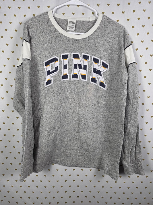 Victorias Secret PINK Long Sleeve Logo Striped Tee Shirt Large