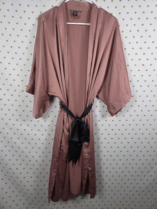 Victorias Secret Satin Silky Robe Rose with Pockets Cover Up Kimono Med Large