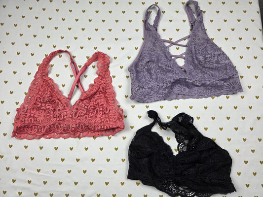 Victorias Secret Pink LOT OF 3 SMALL Lace Bralettes Bra Tops Tanks