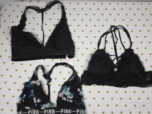 Victorias Secret Pink LOT OF 3 Small Lace Bralettes Bra Tops Tanks