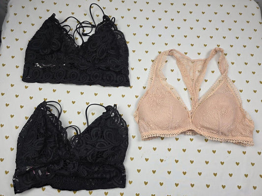 Victorias Secret Pink LOT OF 3 MEDIUM Lacey Cute Bralettes Bra Tops Tanks
