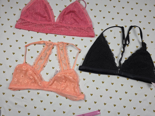 Victorias Secret Pink LOT OF 3 Medium Lacey Bralettes Bra Tops Tanks